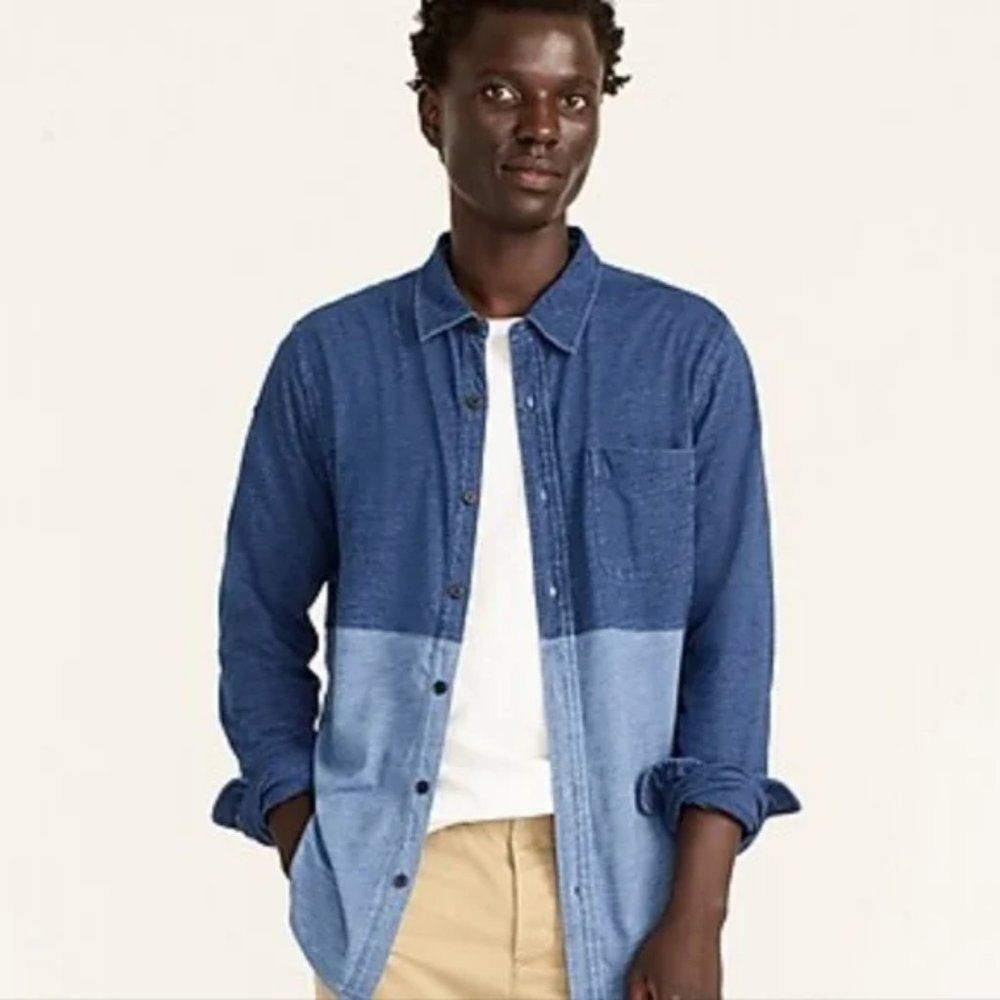 J. Crew Indigo Men's Dyed Colorblock Harbor Shirt Size XL